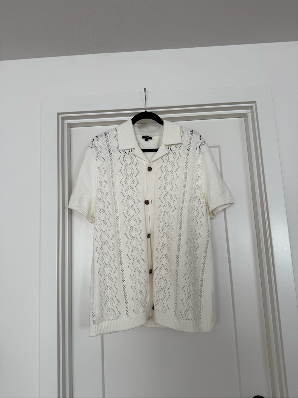 Express Men's Cream Short-Sleeve Button Knit Sweater